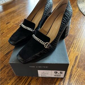 The Limited Black and Silver Heels with Block Heel and Textured Upper